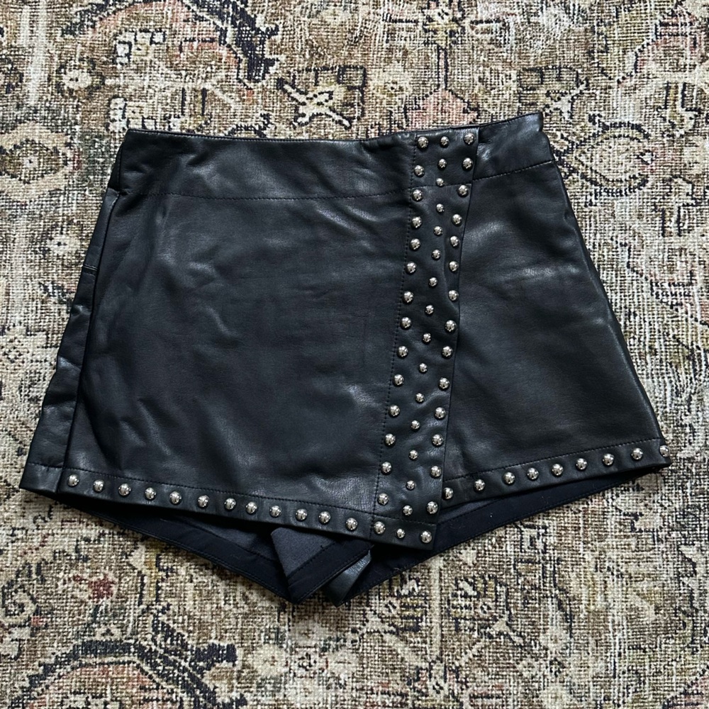 Free People Black Studded Faux Leather Skort